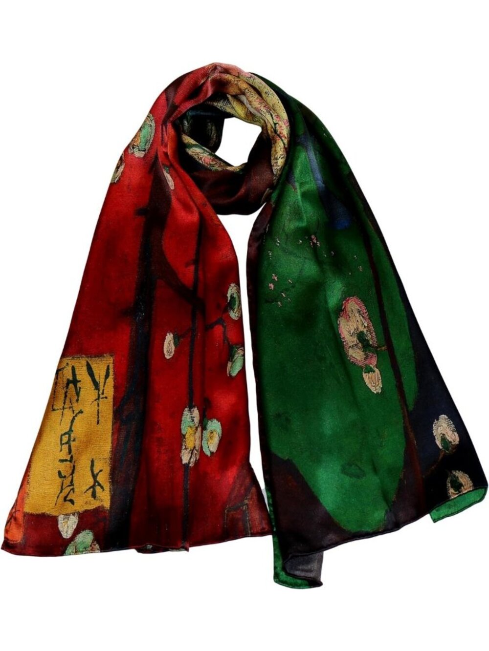 Elegant Charmeuse Silk Scarf with Classic Art Print - Luxury Fashion Accessory